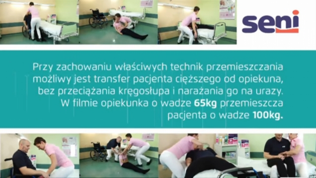 Przemieszczania pacjenta z    wózka na łóżko przy stabilizacji kolana.
